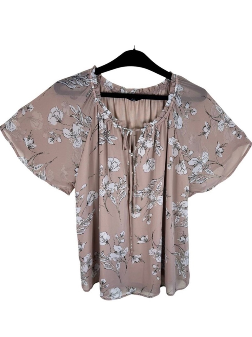 Tua Plus Mauve‎ White Floral Flutter Sleeve Lightweight Chiffon Blouse Size 2X